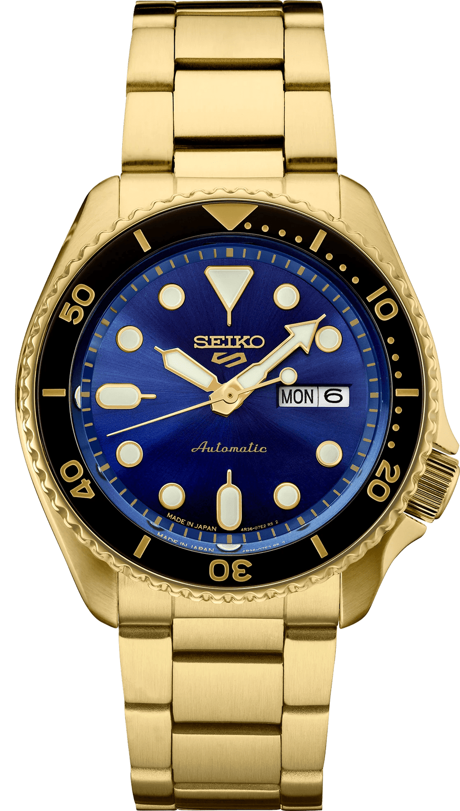 Seiko 5 Sports US Special Edition Automatic Blue Dial Gold Steel Strap Watch For Men - SRPK20