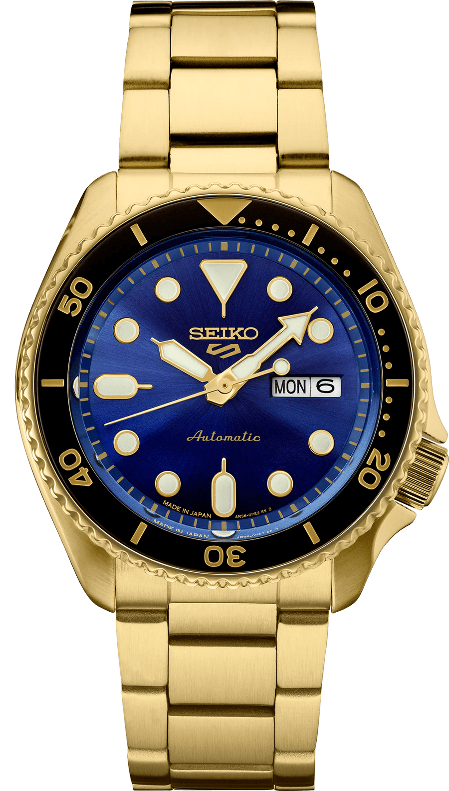 Seiko 5 Sports US Special Edition Automatic Blue Dial Gold Steel Strap Watch For Men - SRPK20