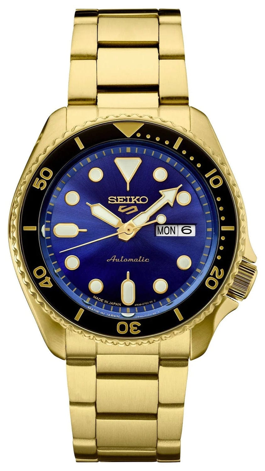 Seiko 5 Sports US Special Edition Automatic Blue Dial Gold Steel Strap Watch For Men - SRPK20