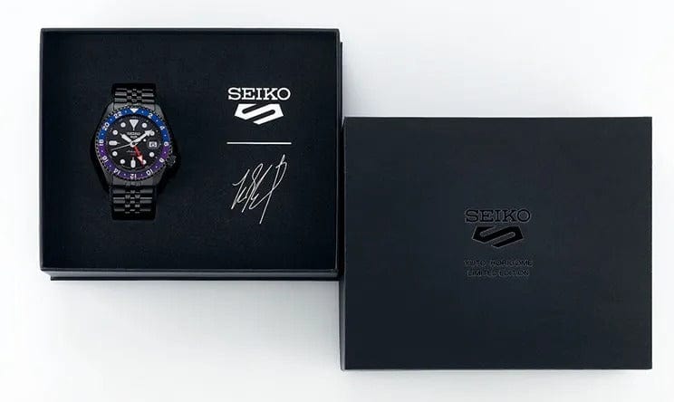 Seiko Automatic SKX GMT Yuto Horigome Limited Edition Black Dial Black Steel Strap Watch For Men - SSK027K1
