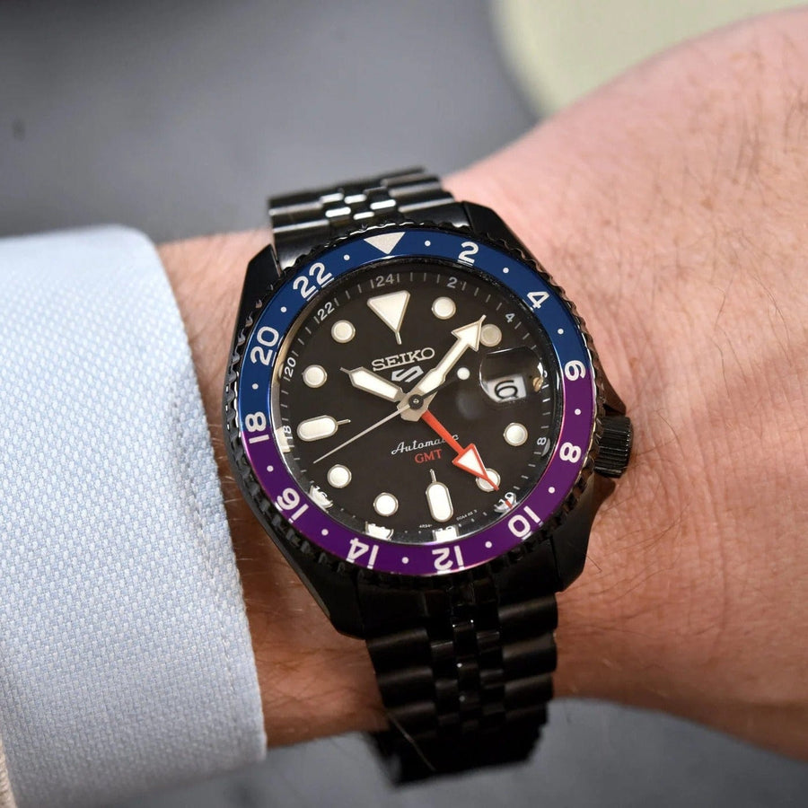 Seiko Automatic SKX GMT Yuto Horigome Limited Edition Black Dial Black Steel Strap Watch For Men - SSK027K1
