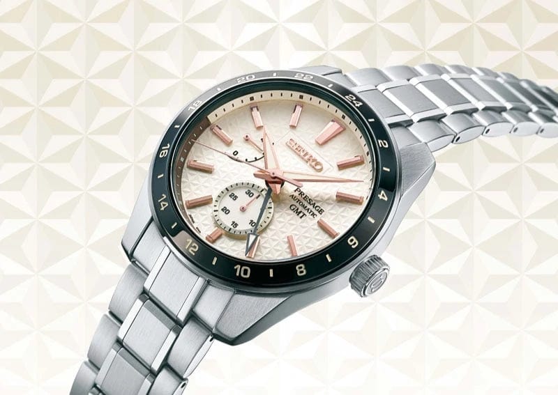 Seiko Presage Sharp Edged Series Automatic GMT Champagne Dial Silver Steel Strap Watch For Men - SPB273J1