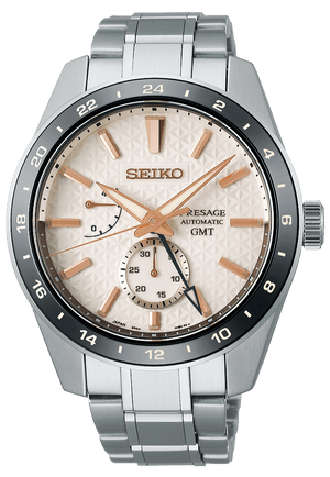 Seiko Presage Sharp Edged Series Automatic GMT Champagne Dial Silver Steel Strap Watch For Men - SPB273J1
