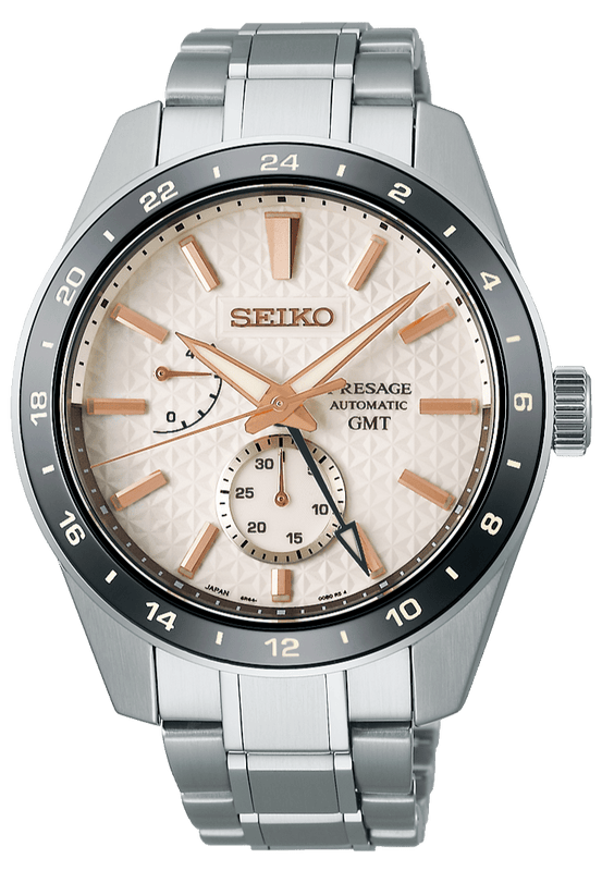 Seiko Presage Sharp Edged Series Automatic GMT Champagne Dial Silver Steel Strap Watch For Men - SPB273J1
