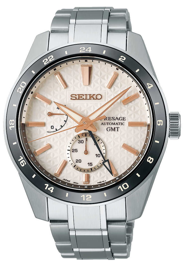 Seiko Presage Sharp Edged Series Automatic GMT Champagne Dial Silver Steel Strap Watch For Men - SPB273J1