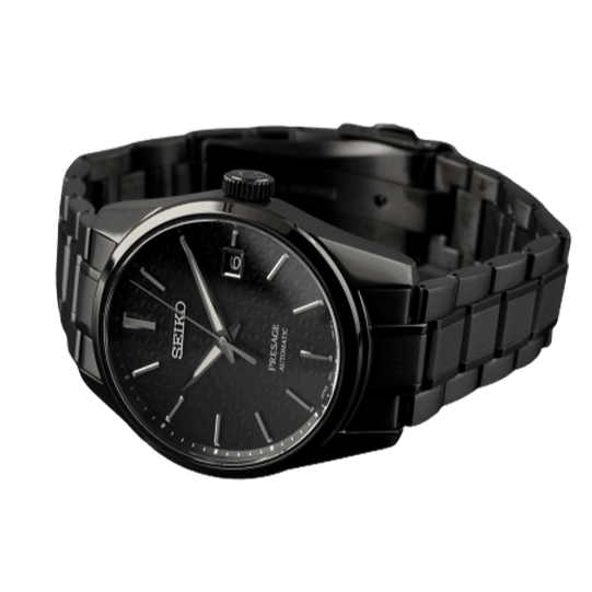 Seiko Presage Sharp Edged Series Black Dial Black Steel Strap Watch For Men - SPB229J1