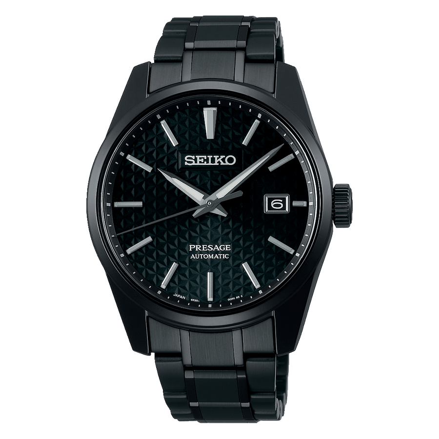 Seiko Presage Sharp Edged Series Black Dial Black Steel Strap Watch For Men - SPB229J1
