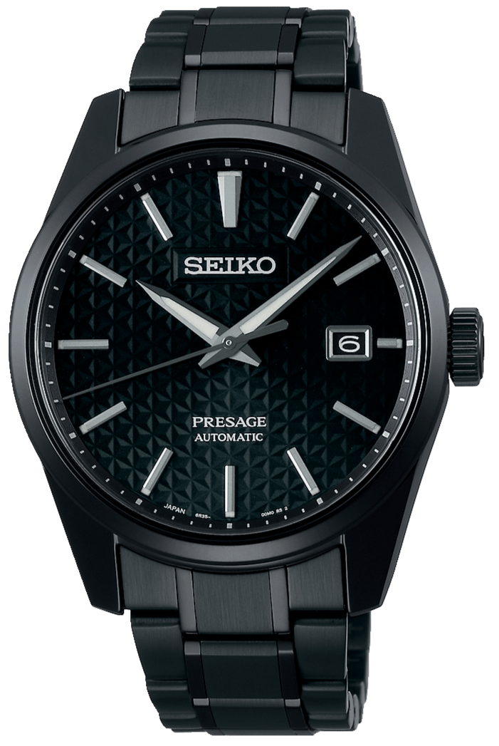 Seiko Presage Sharp Edged Series Black Dial Black Steel Strap Watch For Men - SPB229J1