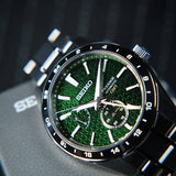 Seiko Presage Sharp Edged Series GMT Green Dial Silver Steel Strap Watch For Men - SPB219J1