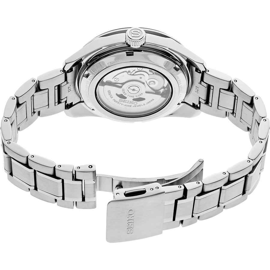 Seiko Presage Sharp Edged Series GMT Green Dial Silver Steel Strap Watch For Men - SPB219J1