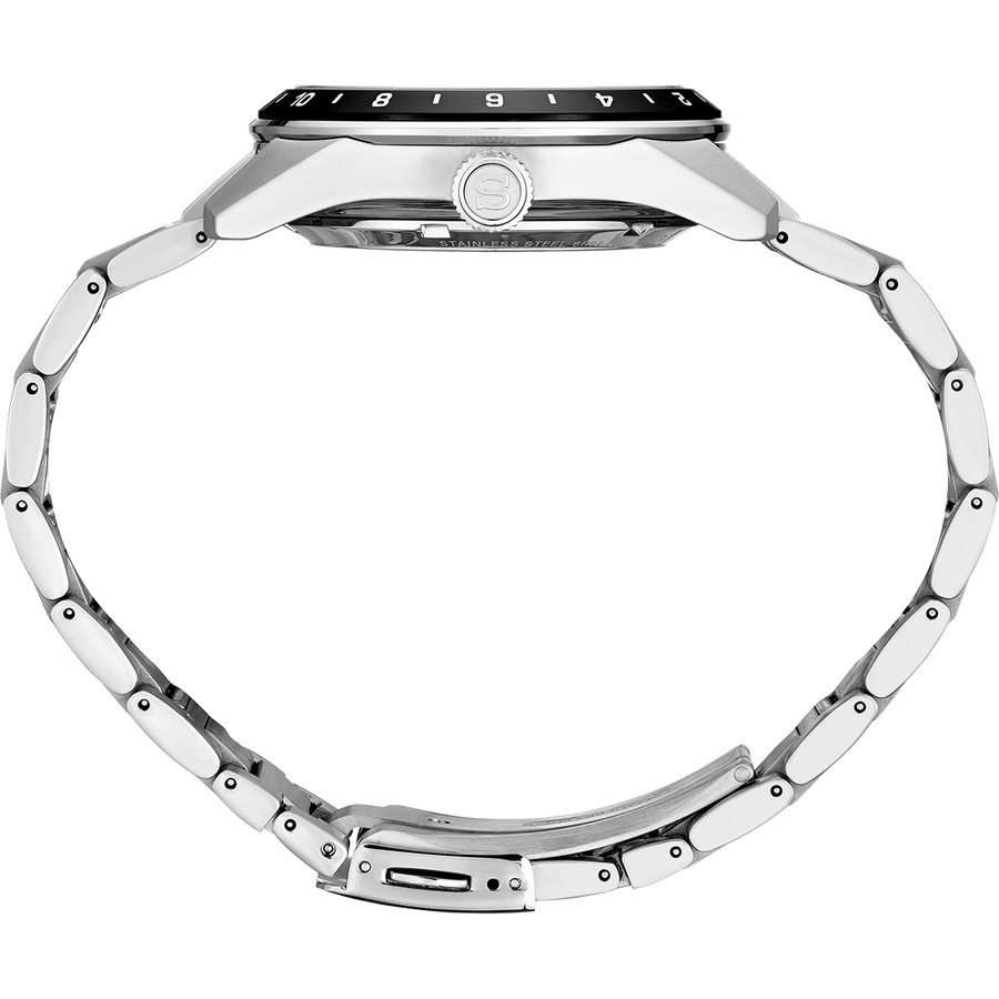 Seiko Presage Sharp Edged Series GMT Green Dial Silver Steel Strap Watch For Men - SPB219J1