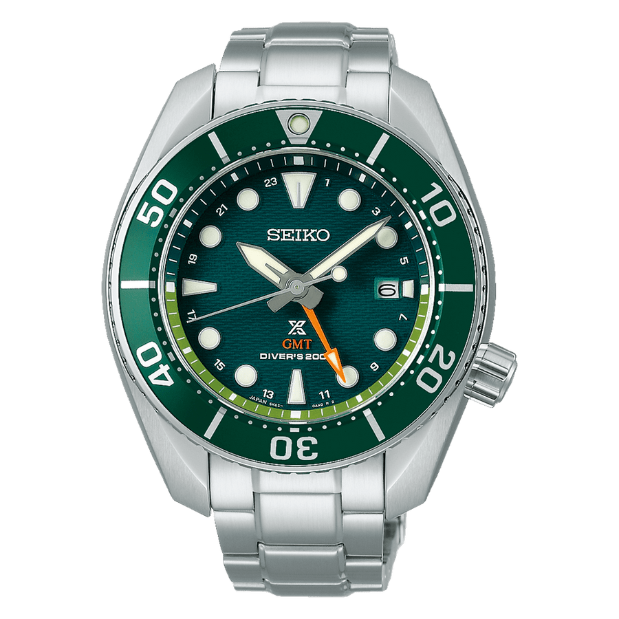 Seiko Prospex GMT Divers Automatic Marine Green Dial Silver Steel Strap Watch For Men - SPB381J1