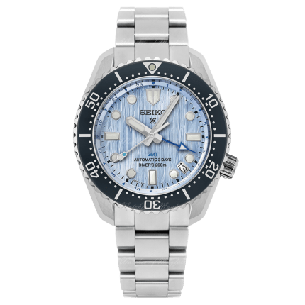Seiko Prospex Limited Edition Automatic GMT Glacier Blue Dial Silver Steel Strap Watch For Men - SPB385J1