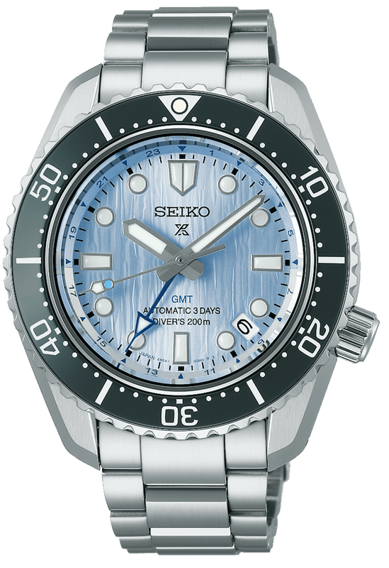 Seiko Prospex Limited Edition Automatic GMT Glacier Blue Dial Silver Steel Strap Watch For Men - SPB385J1