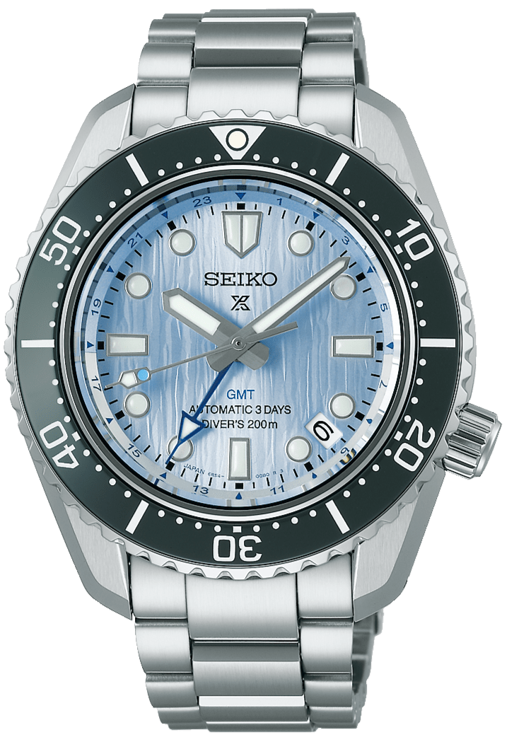 Seiko Prospex Limited Edition Automatic GMT Glacier Blue Dial Silver Steel Strap Watch For Men - SPB385J1