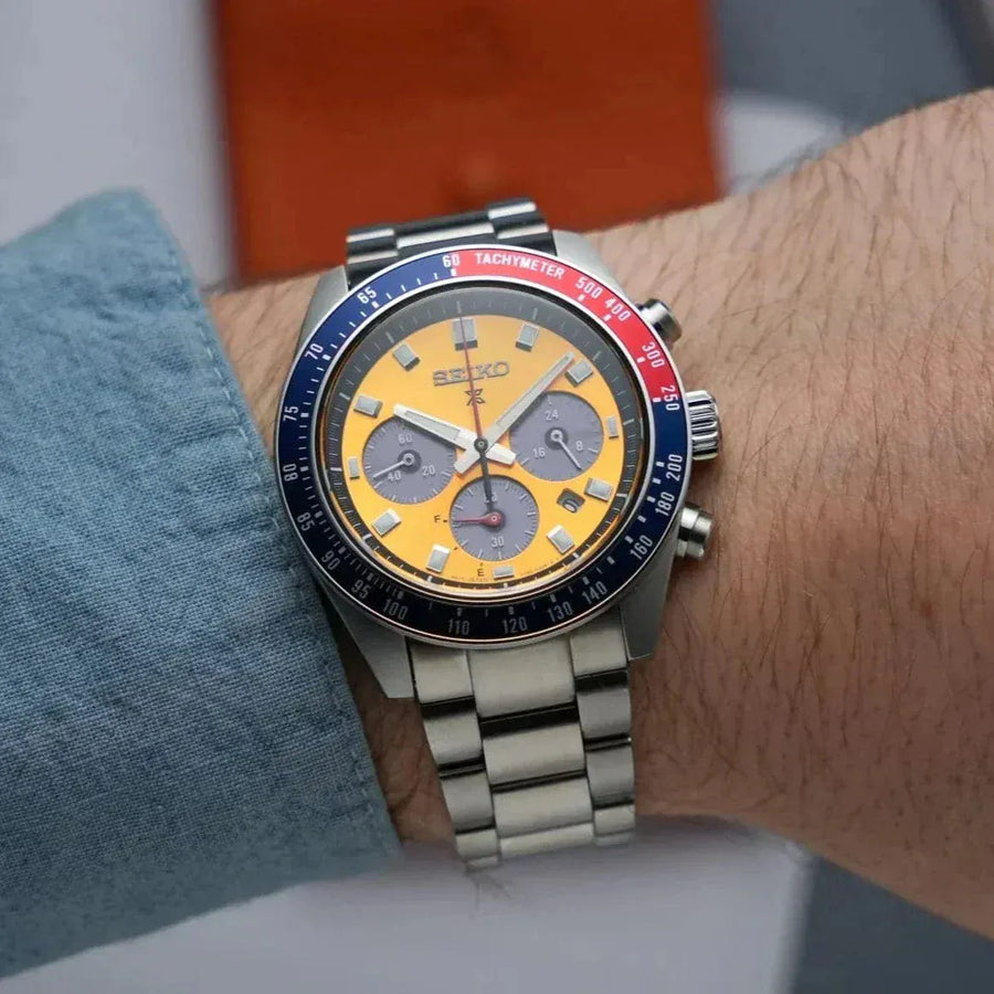 Seiko Prospex Solar Chronograph 1969 Re-interpretation Orange Dial Silver Steel Strap Watch for Men - SSC947