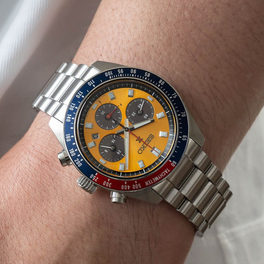 Seiko Prospex Solar Chronograph 1969 Re-interpretation Orange Dial Silver Steel Strap Watch for Men - SSC947