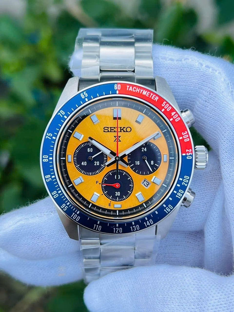 Seiko Prospex Solar Chronograph 1969 Re-interpretation Orange Dial Silver Steel Strap Watch for Men - SSC947