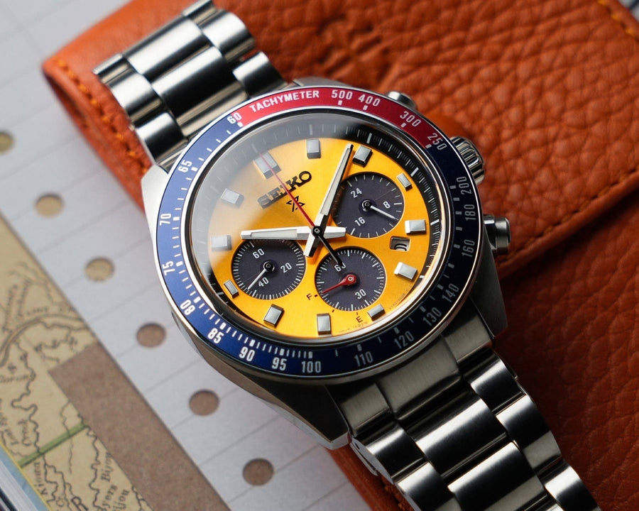 Seiko Prospex Solar Chronograph 1969 Re-interpretation Orange Dial Silver Steel Strap Watch for Men - SSC947