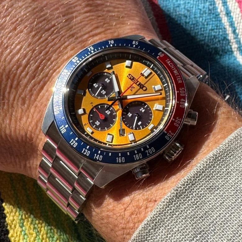 Seiko Prospex Solar Chronograph 1969 Re-interpretation Orange Dial Silver Steel Strap Watch for Men - SSC947