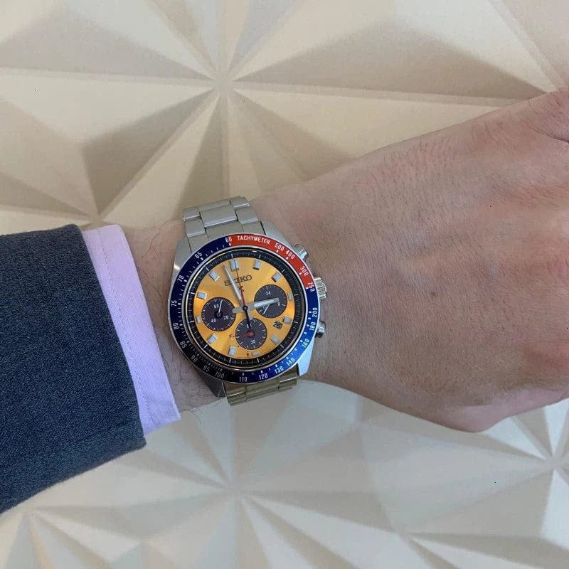 Seiko Prospex Solar Chronograph 1969 Re-interpretation Orange Dial Silver Steel Strap Watch for Men - SSC947
