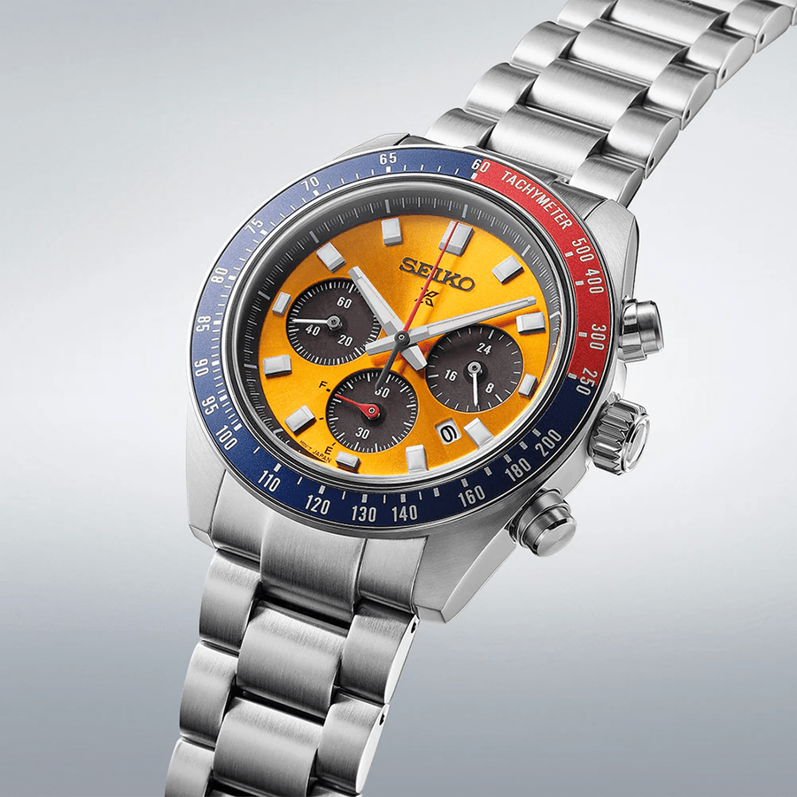 Seiko Prospex Solar Chronograph 1969 Re-interpretation Orange Dial Silver Steel Strap Watch for Men - SSC947