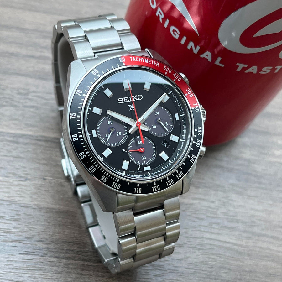 Seiko Prospex Speedtimer Solar Chronograph Black Dial Silver Steel Strap Watch for Men - SSC915