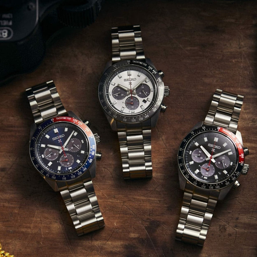 Seiko Prospex Speedtimer Solar Chronograph Black Dial Silver Steel Strap Watch for Men - SSC915