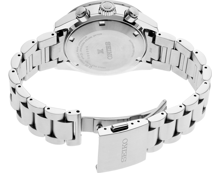 Seiko Prospex Speedtimer Solar Chronograph Black Dial Silver Steel Strap Watch for Men - SSC915