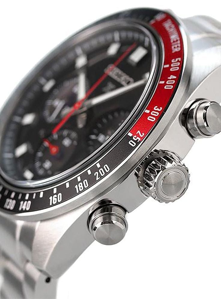 Seiko Prospex Speedtimer Solar Chronograph Black Dial Silver Steel Strap Watch for Men - SSC915