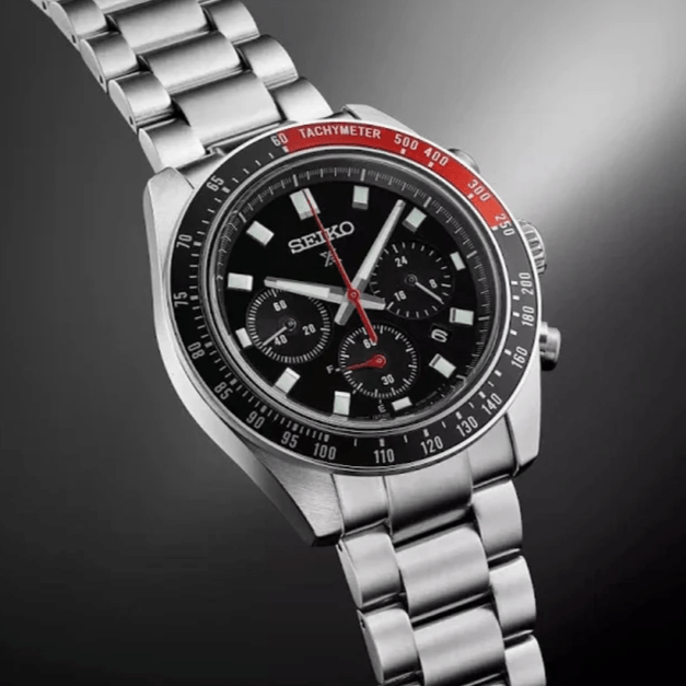 Seiko Prospex Speedtimer Solar Chronograph Black Dial Silver Steel Strap Watch for Men - SSC915