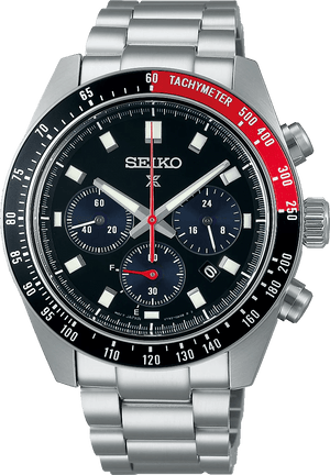 Seiko Prospex Speedtimer Solar Chronograph Black Dial Silver Steel Strap Watch for Men - SSC915