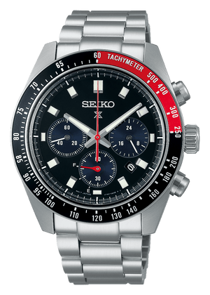 Seiko Prospex Speedtimer Solar Chronograph Black Dial Silver Steel Strap Watch for Men - SSC915
