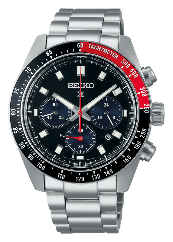 Seiko Prospex Speedtimer Solar Chronograph Black Dial Silver Steel Strap Watch for Men - SSC915
