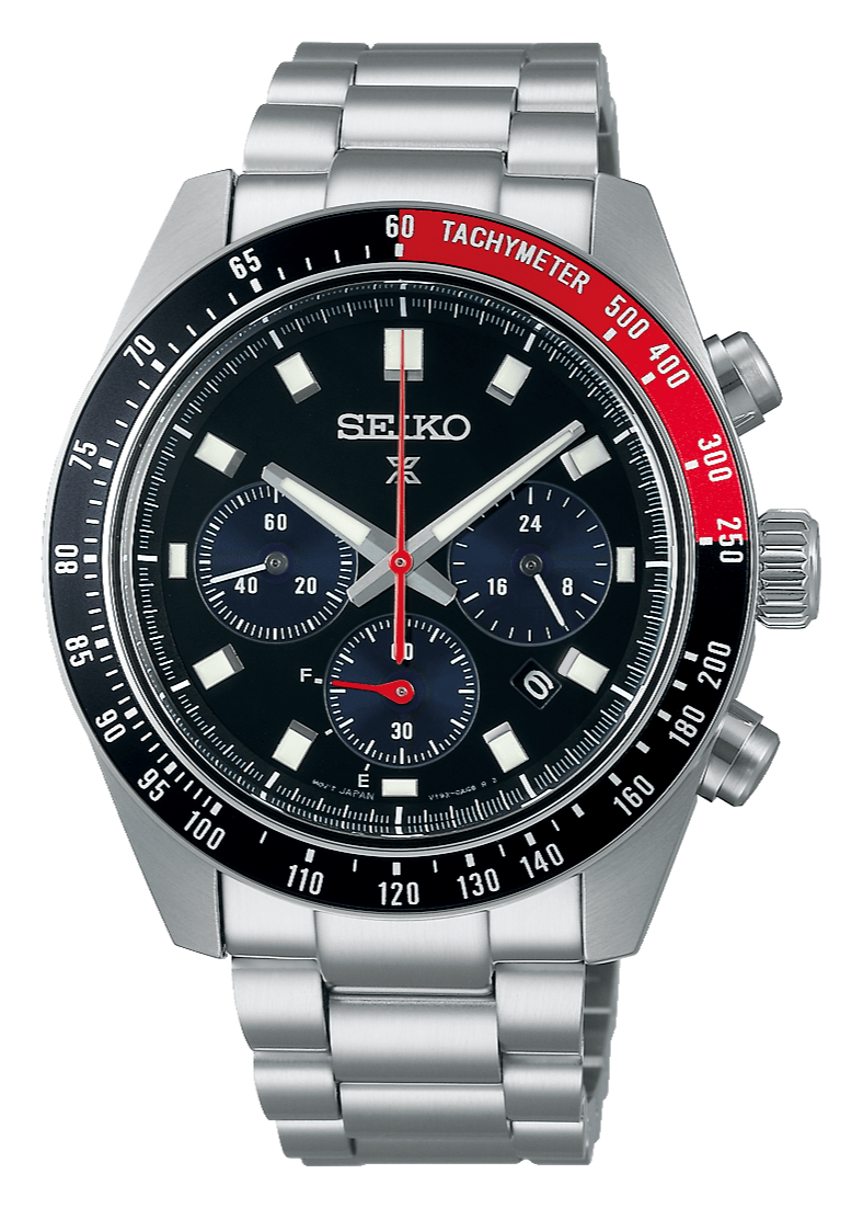 Seiko Prospex Speedtimer Solar Chronograph Black Dial Silver Steel Strap Watch for Men - SSC915