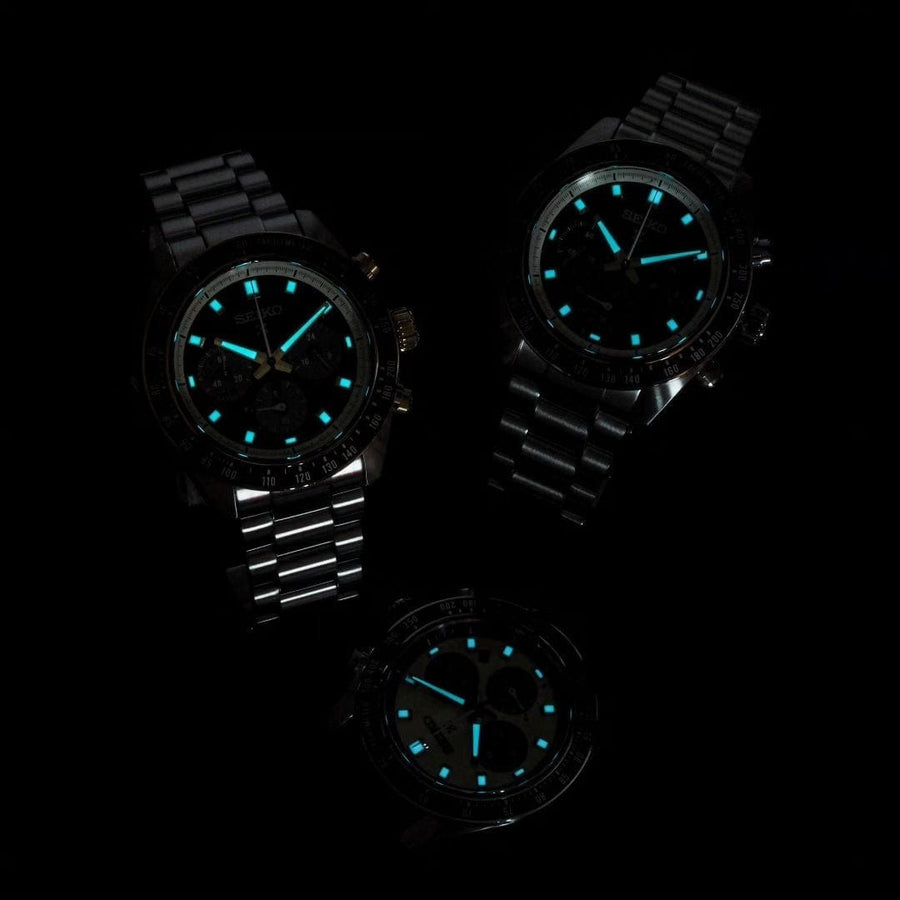 Seiko Prospex Speedtimer Solar Chronograph Black Dial Silver Steel Strap Watch for Men - SSC941