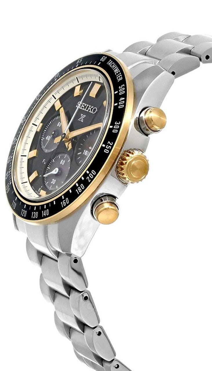 Seiko Prospex Speedtimer Solar Chronograph Black Dial Silver Steel Strap Watch for Men - SSC941