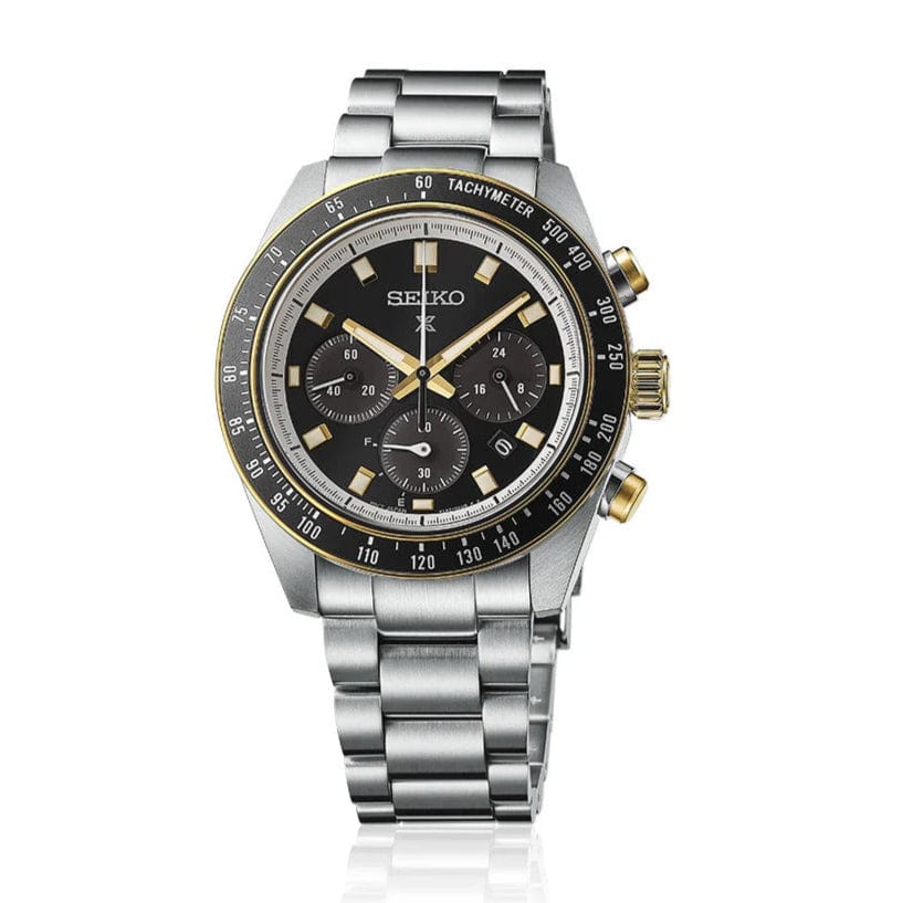 Seiko Prospex Speedtimer Solar Chronograph Black Dial Silver Steel Strap Watch for Men - SSC941