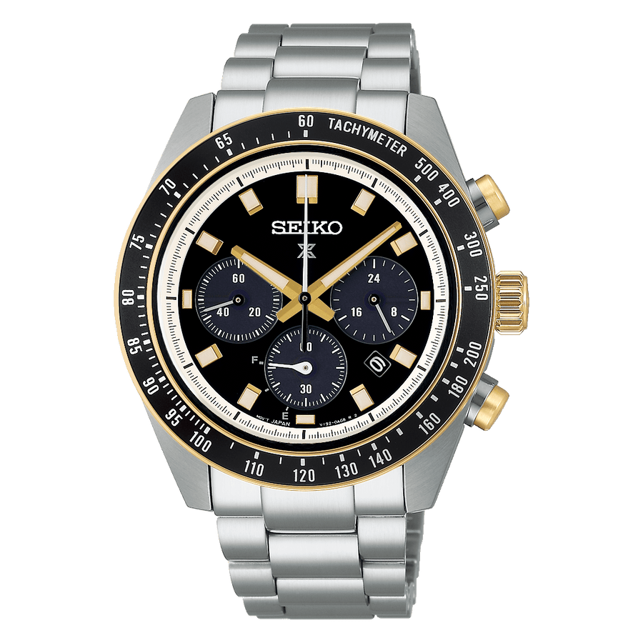 Seiko Prospex Speedtimer Solar Chronograph Black Dial Silver Steel Strap Watch for Men - SSC941