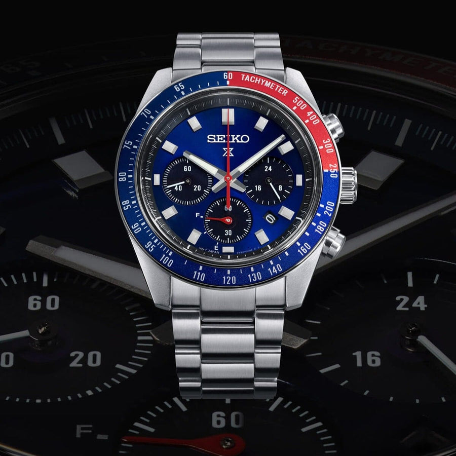 Seiko Prospex Speedtimer Solar Chronograph Blue Dial Silver Steel Strap Watch for Men - SSC913