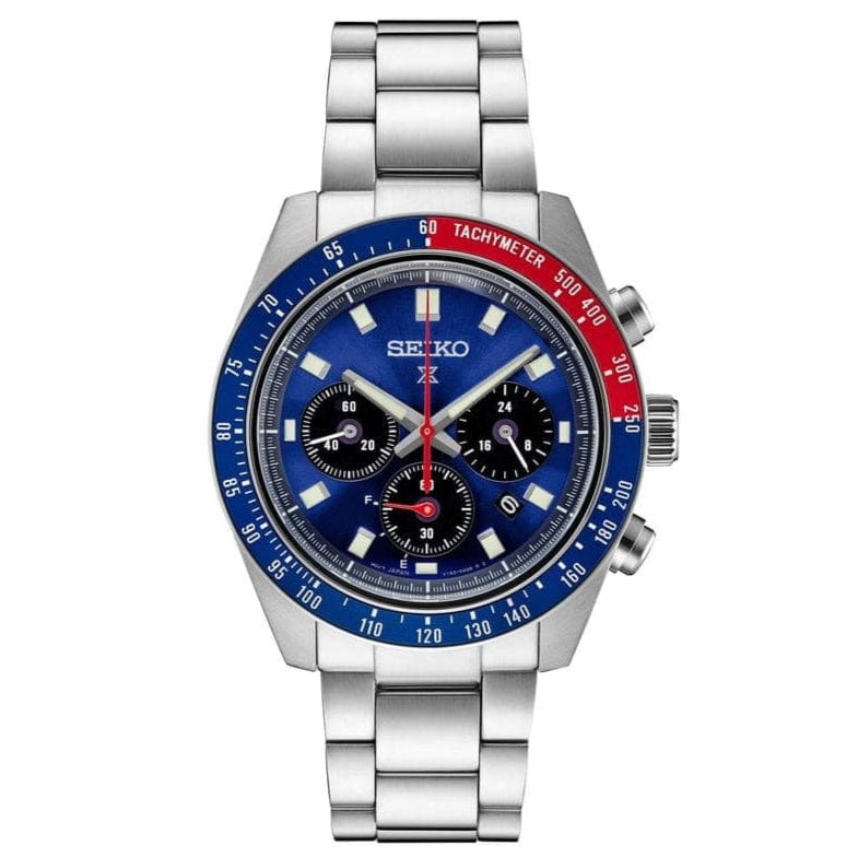 Seiko Prospex Speedtimer Solar Chronograph Blue Dial Silver Steel Strap Watch for Men - SSC913