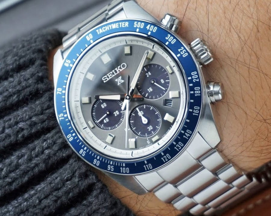 Seiko Prospex Speedtimer Solar Chronograph Grey Dial Silver Steel Strap Watch for Men - SSC939