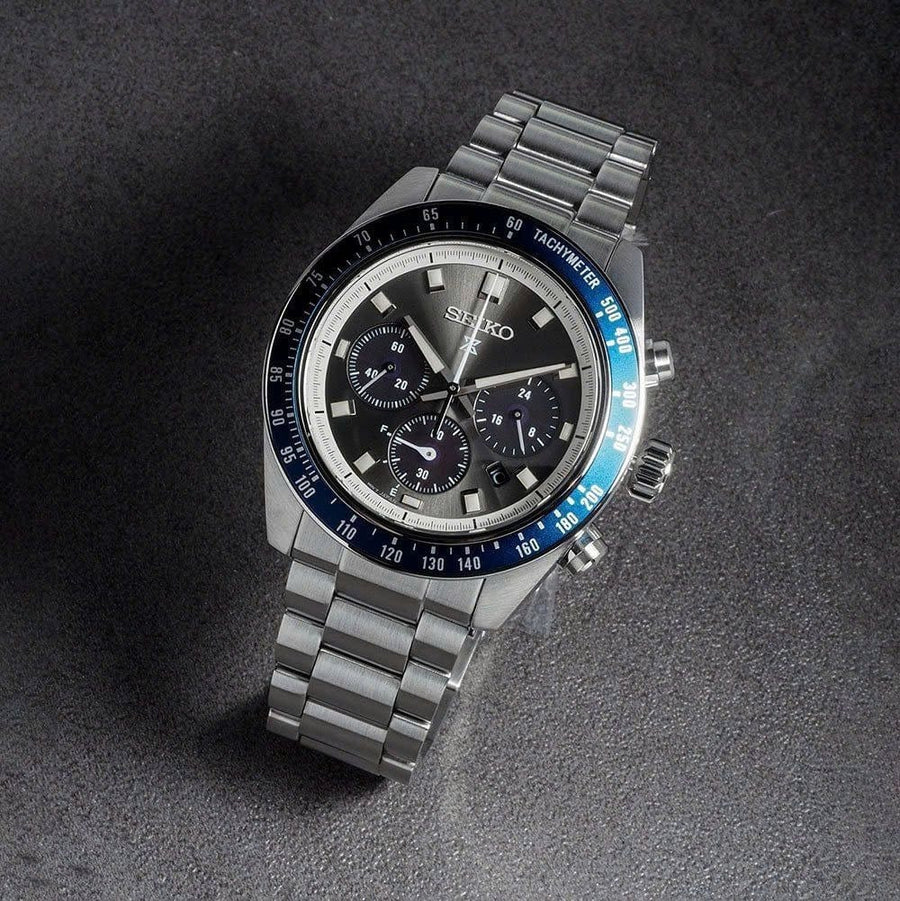 Seiko Prospex Speedtimer Solar Chronograph Grey Dial Silver Steel Strap Watch for Men - SSC939
