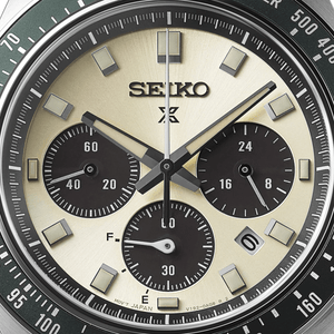Seiko Prospex Speedtimer Solar Chronograph Ivory Dial Black Leather Strap Watch for Men - SSC943
