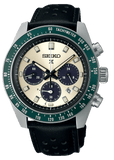Seiko Prospex Speedtimer Solar Chronograph Ivory Dial Black Leather Strap Watch for Men - SSC943