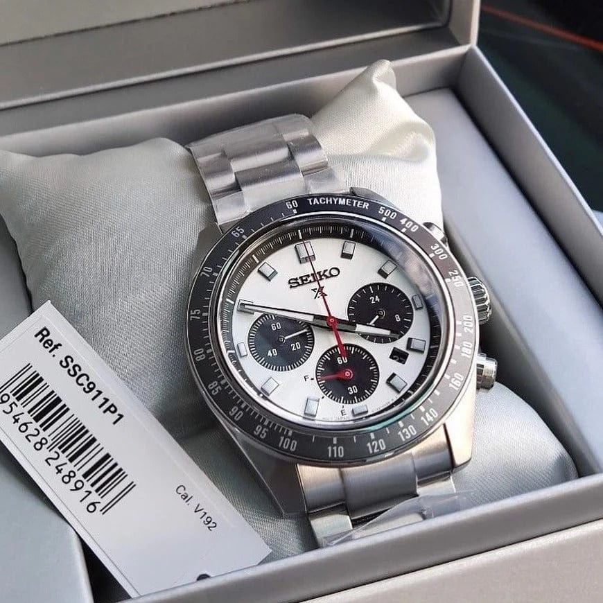 Seiko Prospex Speedtimer Solar Chronograph Silver Dial Silver Steel Strap Watch for Men - SSC911