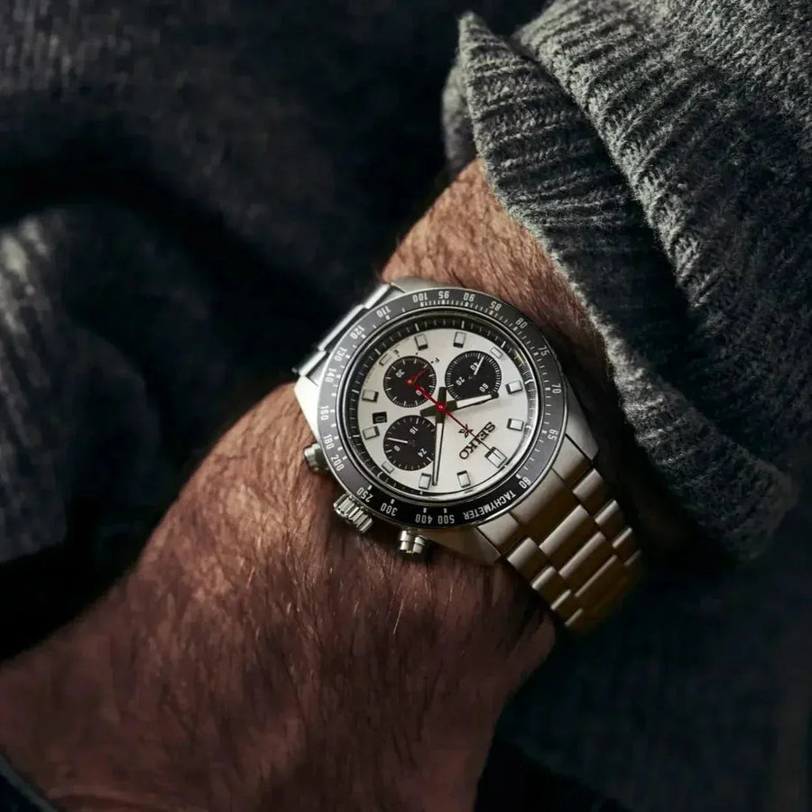 Seiko Prospex Speedtimer Solar Chronograph Silver Dial Silver Steel Strap Watch for Men - SSC911