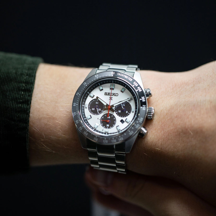 Seiko Prospex Speedtimer Solar Chronograph Silver Dial Silver Steel Strap Watch for Men - SSC911