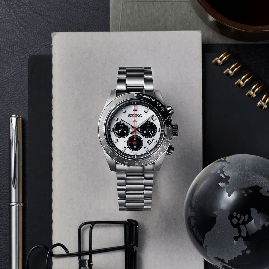 Seiko Prospex Speedtimer Solar Chronograph Silver Dial Silver Steel Strap Watch for Men - SSC911