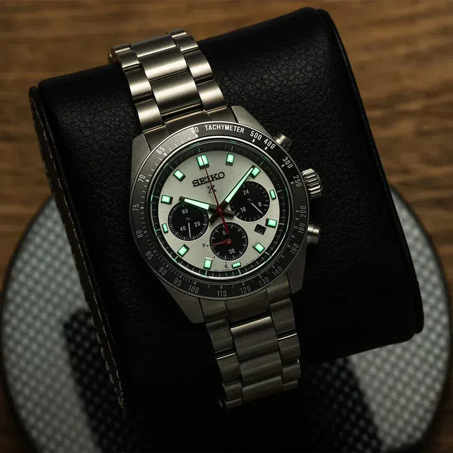 Seiko Prospex Speedtimer Solar Chronograph Silver Dial Silver Steel Strap Watch for Men - SSC911